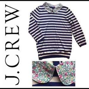 J.crew Merino Wool Stripped Floral Collar Sweater